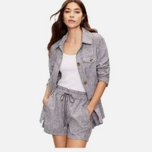 Loft Gray Chambray Stripe Shacket Linen Cotton